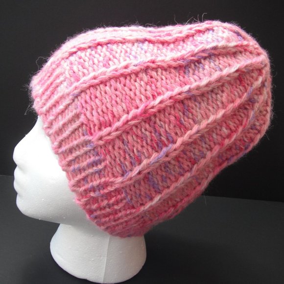 Hand Knitted Hat Toque Adult Size - S(M) Wool Pink - 015 Hand knit by me - Picture 3 of 7